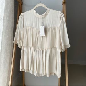 Beige Silky Ruffled Blouse, S